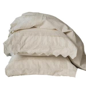 Ensemble de literie en coton et lin de style français rétro, 4 pièces, couleur unie, bordure à volants, respirant, pour usage domestique - Product Image 5