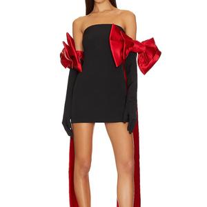 <b>Explosive</b> Models Strapless Bodycon Bow Tie Decoration Contrast <b>Color</b> Sexy Party Mini Dress Fashion - Product Image 1