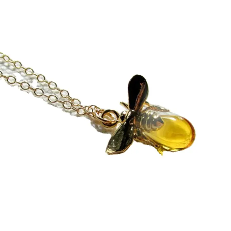 Honey Gold Bee Tiny Charm 14 Karat Gold Füll kette Halskette, Biene und Honig Zierlicher zierlicher einfacher Schmuck Skurriler süßer Tiers chmuck