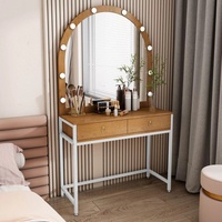 Table de maquillage intelligente en bois noir avec miroir, meuble de chambre à coucher avec 2 tiroirs et ampoule, coiffeuses