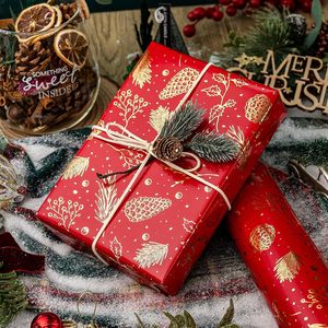Homeral Christmas Wrapping <b>Paper</b> Roll Red Gold Pine Cone <b>Pattern</b> 17 Inch X 33 Feet Metallic Foil Shine Gift Wrap Design - Product Image 2