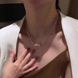 High-End Luxury Necklace S925 Silver <b>Shavings</b> Natural Baroque Pearl Exquisite Collarbone Chain High-end <b>Light</b> Luxury Niche - Product Image 4