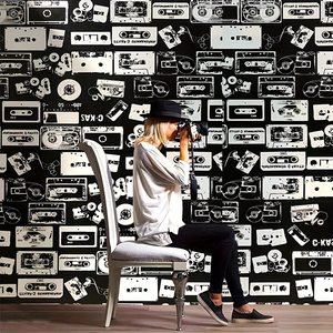 Papier peint rétro autocollant pour la chambre à coucher, le salon, la rénovation de la maison, <span class=keywords><strong>noir</strong></span> <span class=keywords><strong>blanc</strong></span>, affiches vintage, papier peint pelable - Product Image 1