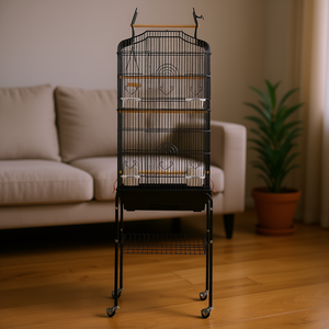 Grande cage à oiseaux roulante en métal de 62 pouces pour calopsites et petits oiseaux, pour l'intérieur, en fil d'acier noir thermolaqué - Product Image 2