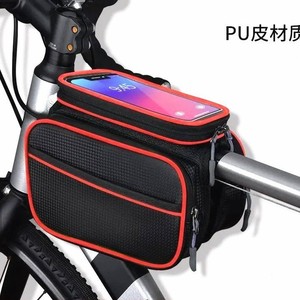 Bolsa para bicicleta, tubo superior del cuadro delantero, resistente al agua, con bolsillo para teléfono móvil, accesorio de ciclismo rojo y negro - Product Image 2