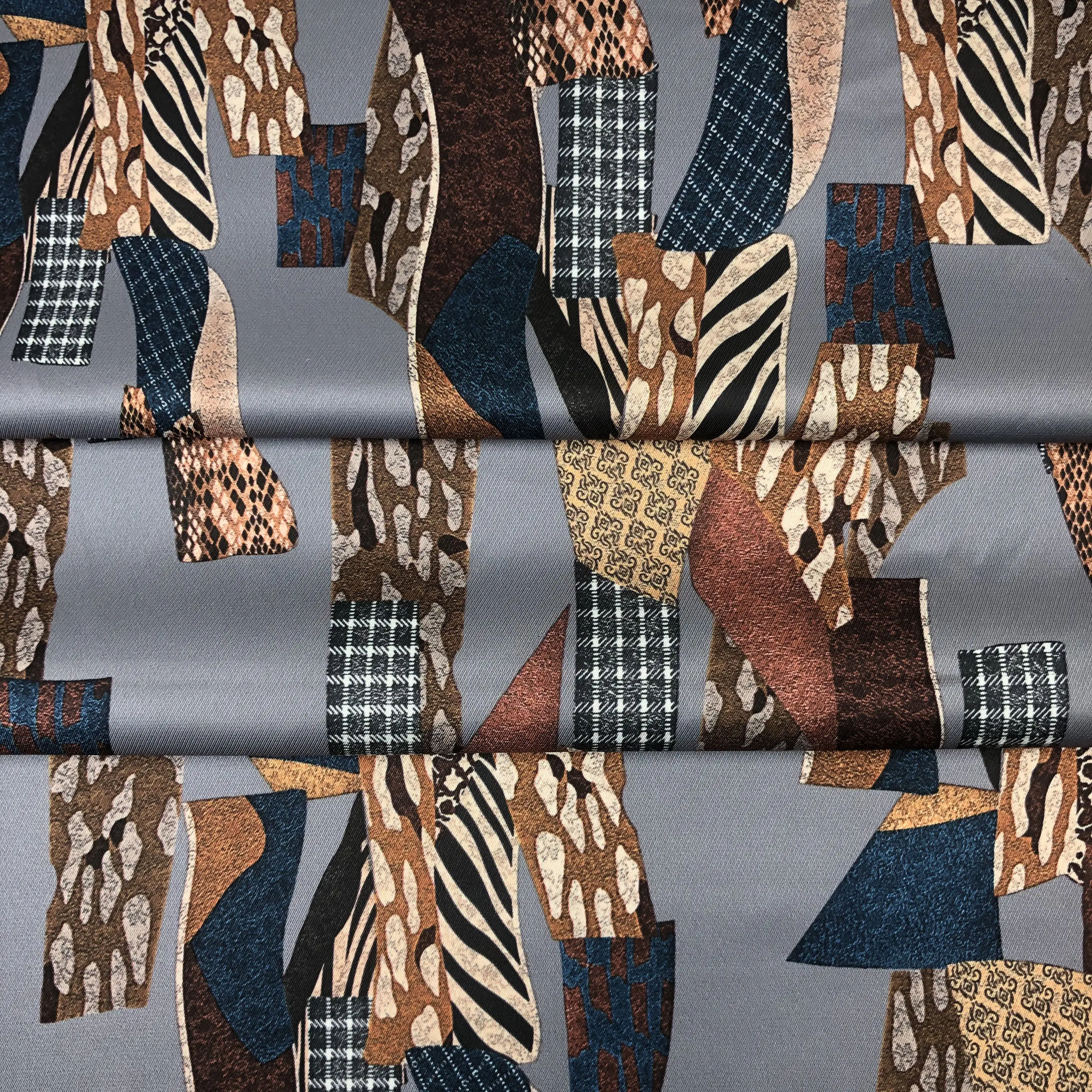 NO moq new patterns New designs Special personalities digital print twill silk satin fabric for ladys shirt