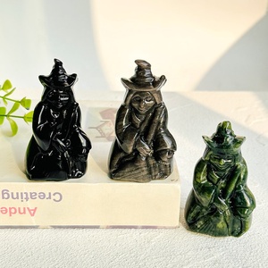 หินแกะสลักธรรมชาติงานฝีมือลดราคาพิเศษ หินบำบัดคริสตัลรูปผี หินออบซิเดียนสีดำ หยกสีเขียว หินออบซิเดียนสีทอง สำหรับตกแต่ง - Product Image 5