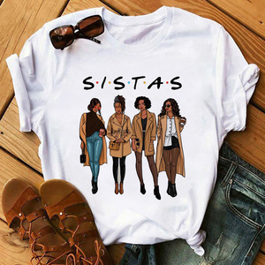 Venta al por mayor de dibujos animados planos impresos camiseta de dama africana, camiseta de niña negra africana para el mes de <span class=keywords><strong>la</strong></span> <span class=keywords><strong>historia</strong></span> de <span class=keywords><strong>la</strong></span> mujer con diseño de melanina - Product Image 1