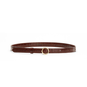 Ceinture en cuir marron couleur unie avec boucle en alliage en forme de D, largeur 2,8 cm, style décontracté, plusieurs longueurs disponibles - Product Image 1