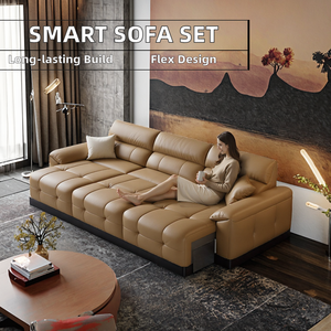 Canapé-lit électrique fonctionnel sectionnel motorisé en cuir véritable extensible intelligent pour hôtel, sans espace mural, pour salon - Product Image 2