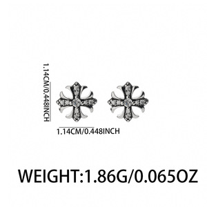 Silver Plated Punk Rock Gothic Luxury <strong>Mens</strong> Jewelry Iced Out Hip Hop Floral <strong>Cross</strong> Micro Pave CZ Copper Stud <strong>Earrings</strong> - Product Image 6