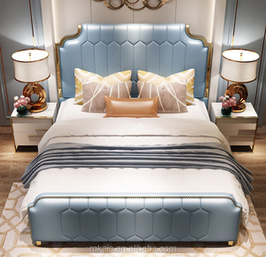 Lit de couchage très vendu ensemble de meubles modernes pour chambre de filles ensembles de <span class=keywords><strong>literie</strong></span> avec garniture en acier inoxydable doré lits de mariage en cuir de luxe - Product Image 3