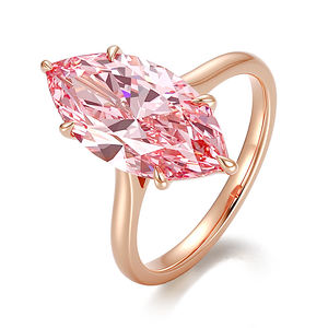 Bague tendance en or jaune massif 18K, 14K, 10K avec diamant de laboratoire rose taille marquise, bijoux de mode pour femme, idéale pour les soirées - Product Image 1