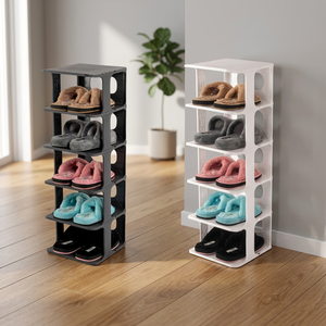 CATEEM Vertical Classic Double Glossy Plastic Shoe Rack Organizer Polygon <b>Shelves</b> <b>Hooks</b> Rails Slippers Sandals Flats Entryway - Product Image 3