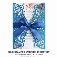 Carte d'invitation de mariage découpée au laser avec estampage à chaud doré, en carton et papier artistique, design personnalisé pour cérémonie, faible MOQ