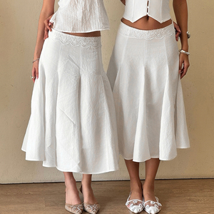 Lace Trim <b>Patchwork</b> Mermaid <b>Skirt</b> Summer New Vacation Style Elegant Long <b>Skirt</b> - Product Image 1