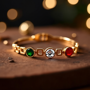 Fashion Bangle 316L Stainless Steel PVD Gold Plating With Green <b>Red</b> Clear Crystals For Women Jewelry Accessory - Product Image 3