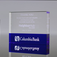Plaque en cristal personnalisée pour entreprise avec accent bleu - Cadeau de reconnaissance et de remerciement