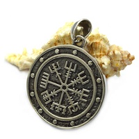 Dernier design classique pendentif amulette boussole Viking gravé en argent en acier inoxydable avec placage argent antique
