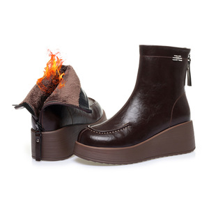 Nouvelles Bottes à Talon Compensé Xuanhui pour Femme, Marron Foncé, Doublure Fourrure, Fermeture Éclair Arrière, Semelle Épaisse Chaude, Plateforme 5 cm, Hiver - Product Image 6
