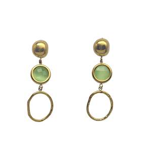 Boucles d'oreilles pendantes géométriques bohèmes tendance, plaquées or PVD, en acier inoxydable 316L, avec pierre verte, design goutte, durables et résistantes - Product Image 1