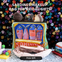 Sac de maquillage portable en toile durable 2026 Sardines avec fermeture éclair, idéal pour les décorations de douche nuptiale, les cadeaux de mariage et de fiançailles, et les enterrements de vie de jeune fille