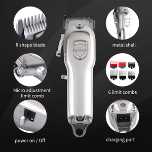 <span class=keywords><strong>Tondeuse</strong></span> à cheveux professionnelle sans fil MAC entièrement métallique, lame en forme de R, micro-réglage, rechargeable, 6 peignes, appareil de coiffure pour barbier - Product Image 4