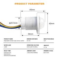 AC85-240V 40W 120 °   Sakelar Sensor Gerak PIR dengan Waktu Tunda yang Dapat Disesuaikan, Sensor Inframerah Tubuh Manusia untuk Penggunaan di Dalam Ruangan