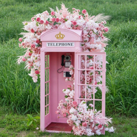 Perlengkapan Foto Booth Retro Berbentuk Booth Telepon London dengan Bunga untuk Dekorasi Latar Belakang Pesta, Acara, dan Pernikahan, Cocok untuk Penanaman Musim Semi di Luar Ruangan