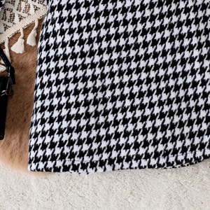 Winter Girls Clothes Houndstooth 3D Flower Cardigan Solid Color <b>Suspender</b> Plaid Short Skirt 3PCS Girls <b>Set</b> Children's Clothing - Product Image 2