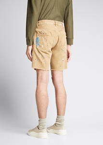 Pantalones cortos de doble panel por encima de la rodilla para hombre, dobladillo con borde crudo, pintura única, salpicaduras, pantalones cortos de carpintero, Bermudas personalizadas <span class=keywords><strong>2022</strong></span> a la moda - Product Image 3