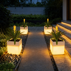 Lampe solaire LED carrée pour pot de fleurs, éclairage de jardin extérieur, lumière de sol, étanche IP65, lumière blanc chaud 3500K, à bouton-poussoir - Product Image 2