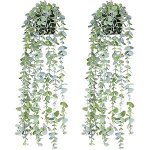 Petit Pot Noir Simulation Eucalyptus Mann Arbustes Artificiels Suspendus Matière Plastique pour Décorations Intérieures - Product Image 1