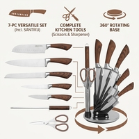 8 Parça Paslanmaz Çelik Mutfak Bıçağı Seti Akrilik Döner Blok Santoku Bıçağı Makas Bileme Aleti Çevre Dostu Hediye Kutusu