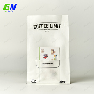 Sac à fond plat en papier kraft blanc mat écologique de 16 oz pour l'emballage de grains de <span class=keywords><strong>café</strong></span>, avec fermeture éclair, valve et fente pour <span class=keywords><strong>carte</strong></span> - Product Image 4