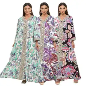 Hot selling summer modest women fashion muslim kaftan floral long malaysian dress muslim women