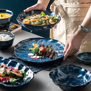 Service de table en céramique japonaise, vaisselle de Restaurant en grès rouge, assiette profonde, bol à vaisselle, combinaison ménagère