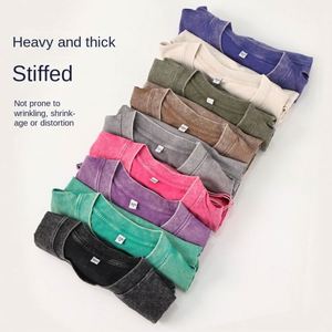 Men's Retro Batik Retro Short Sleeved T-Shirt 230g Cotton Washed Old T-Shirt Loose Shoulder O Neck - Product Image 2