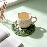 Sous-verre créatif en cuir PU avec impression de panda mignon, sous-verre rond chinois pour table, pour boire du thé