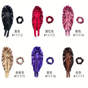 2Pcs Long Satin Bonnets With Elastic Tie Band Silk Scrunchie Ties Large <b>Braid</b> Bonnet Silky Hair Cap for Women Sleeping - Product Image 2