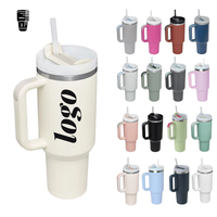 Gobelet isotherme de voyage en acier inoxydable de 40 oz avec poignée et paille, personnalisable avec logo, vente en gros