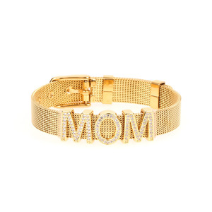 BC2004 Popolare Oro Placcato In Acciaio Inossidabile Della Maglia Regolabile Wristband Del Braccialetto <span class=keywords><strong>con</strong></span> Diamante DELLA CZ Pavimenta Lettere Parole di Fascino del Cursore - Product Image 1