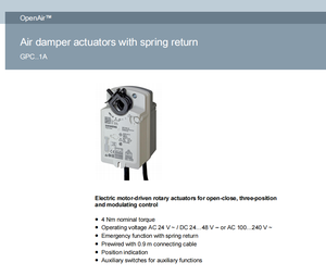 Actionneur d'amortisseur à rappel par ressort GPC326.1A 4 Nm, 230 V, 2 positions, 2 interrupteurs, interrupteurs auxiliaires, IP54 - Product Image 1