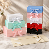Boîte cadeau pliable en papier synthétique à base de pâte de bois écologique, avec nœud en ruban satiné, emballage de luxe recyclable et réutilisable
