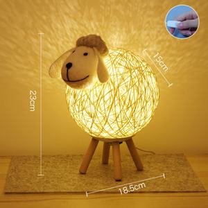 Lampe de nuit adorable, abat-jour tissé à la main, lampe lune, décoration de chevet de chambre, veilleuse LED mouton - Product Image 2