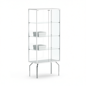 Vitrina con Marco de Aluminio 95x37x170 cm, Puertas de Vidrio Blanco, Estantes de Altura Ajustable, Mueble Exhibidor - Product Image 2