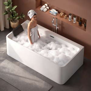 Nouvelle arrivée : Baignoire autoportante en acrylique blanche <span class=keywords><strong>avec</strong></span> chauffage à température constante, massage à bulles, design moderne pour salle de <span class=keywords><strong>bain</strong></span> de villa ou maison - Product Image 2