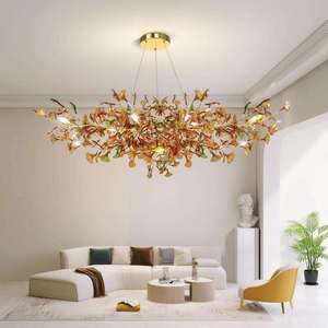 Lustre en résine dorée à longues branches avec lumières LED, hauteur réglable pour salon, ampoule dimmable E27 - Product Image 2