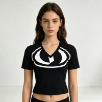 Service OEM, impression personnalisée de t-shirts en coton, t-shirts pour femmes, logo personnalisé, col en V, t-shirt d'été de luxe pour femmes