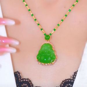Collar de Buda Sonriente Maitreya de Imitación de Jade Estilo Chino para Hombres y Mujeres, Collar de Buda Maitreya Verde Estilo Nacional - Product Image 6